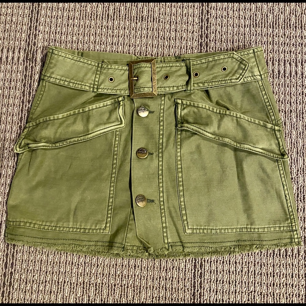 Free People Size 4 Army Green Belted Denim Skirt
